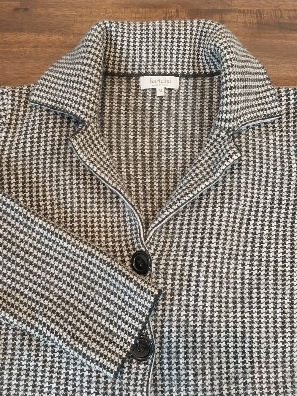 Bartolini Wool Cashmere Blend Cardigan Sweater Womens S Houndstooth Gray Italy.